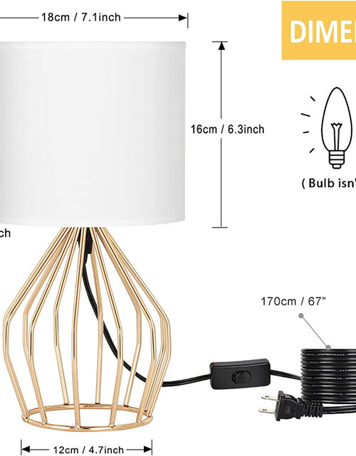 Load image into Gallery viewer, Gold Table Lamp - Modern Style Desk Lamp with Hollowed Out Base Linen Fabric Shade, Small Golden Bedside Lamp for Bedrooms, Living Room
