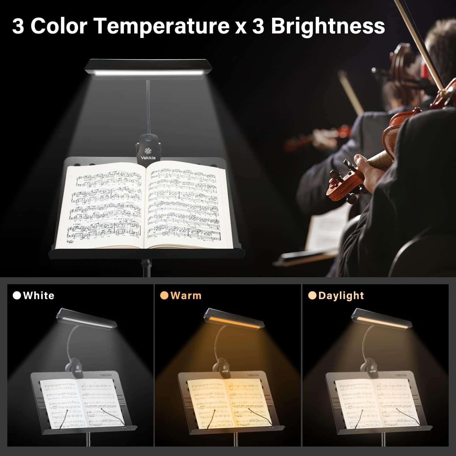 Super Bright Rechargeable Music Stand Light - Musicians Piano Light Clip On, 9 Levels Dimmable, Portable, USB-C, Perfect for Piano, Orchestra, Podium, Easel