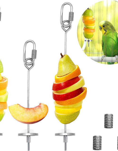 Load image into Gallery viewer, 3Pcs Bird Food Holder, Bird Feeder Toy, Stainless Steel Small Animal Fruit Vegetable Stick Skewer, Foraging Hanging Food Feeding Treating Tool for Parrots Cockatoo Cockatiel Cage
