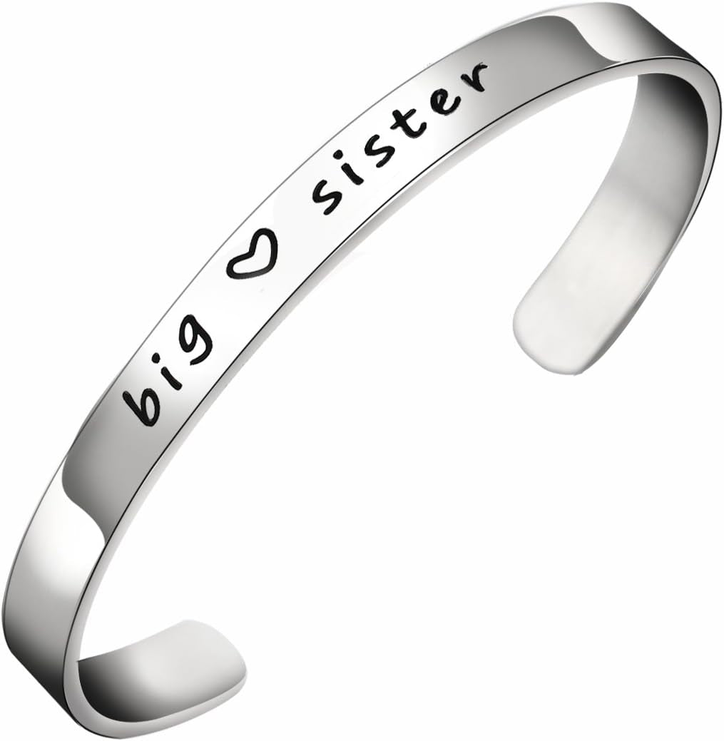 Big Sis Middle Sis Little Sis Sister Cuff Bangle Bracelet Family Friend Gift for Women Girls