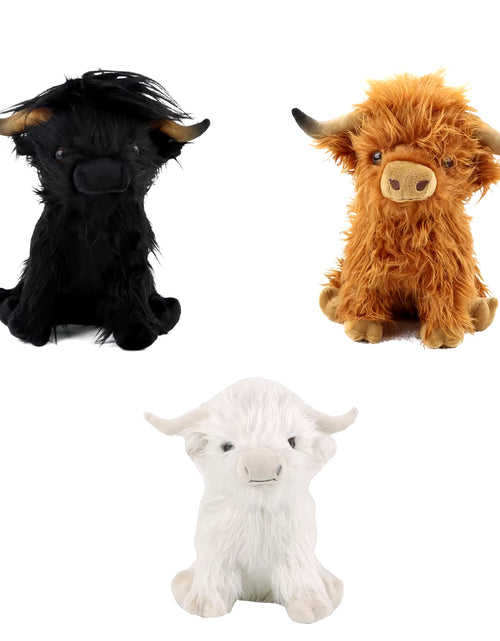 Load image into Gallery viewer, 30Cm Simulation Kyloe Cream Highland Cow Animal Plush Doll Soft Stuffed Highland Cow Cattlle Plushie Gift for Kids Boys Girls
