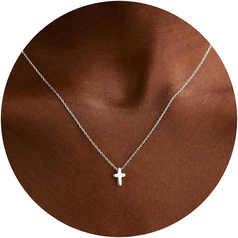 Cross Necklace for Women Girls, Dainty Gold Plated Cross Pendant Necklace Sideways Cross Choker Layered Cross Necklace for Women Girls