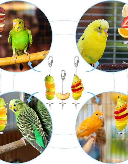 Load image into Gallery viewer, 3Pcs Bird Food Holder, Bird Feeder Toy, Stainless Steel Small Animal Fruit Vegetable Stick Skewer, Foraging Hanging Food Feeding Treating Tool for Parrots Cockatoo Cockatiel Cage
