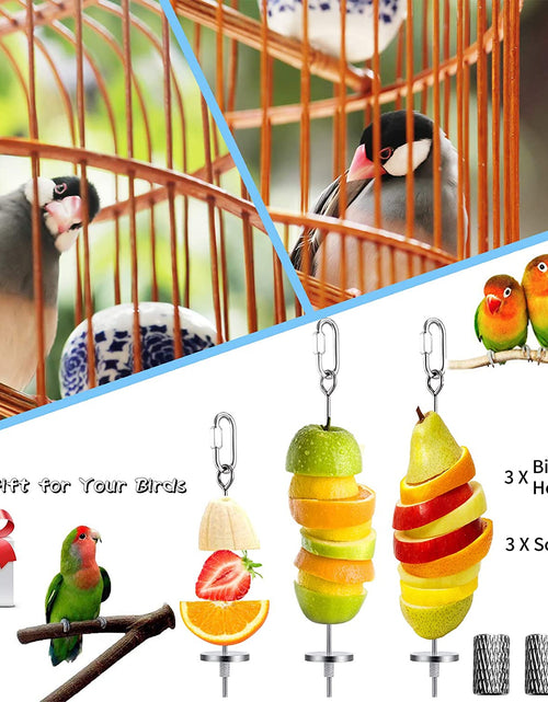 Load image into Gallery viewer, 3Pcs Bird Food Holder, Bird Feeder Toy, Stainless Steel Small Animal Fruit Vegetable Stick Skewer, Foraging Hanging Food Feeding Treating Tool for Parrots Cockatoo Cockatiel Cage
