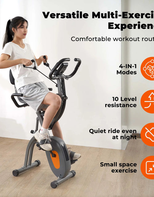 Load image into Gallery viewer, Folding Exercise Bike Stationary Recumbent 3-In-1 Exercise Bike Portable Magnetic with Adjustable Arm Resistance Bands and LCD Monitor and Pulse Grip for Home Use
