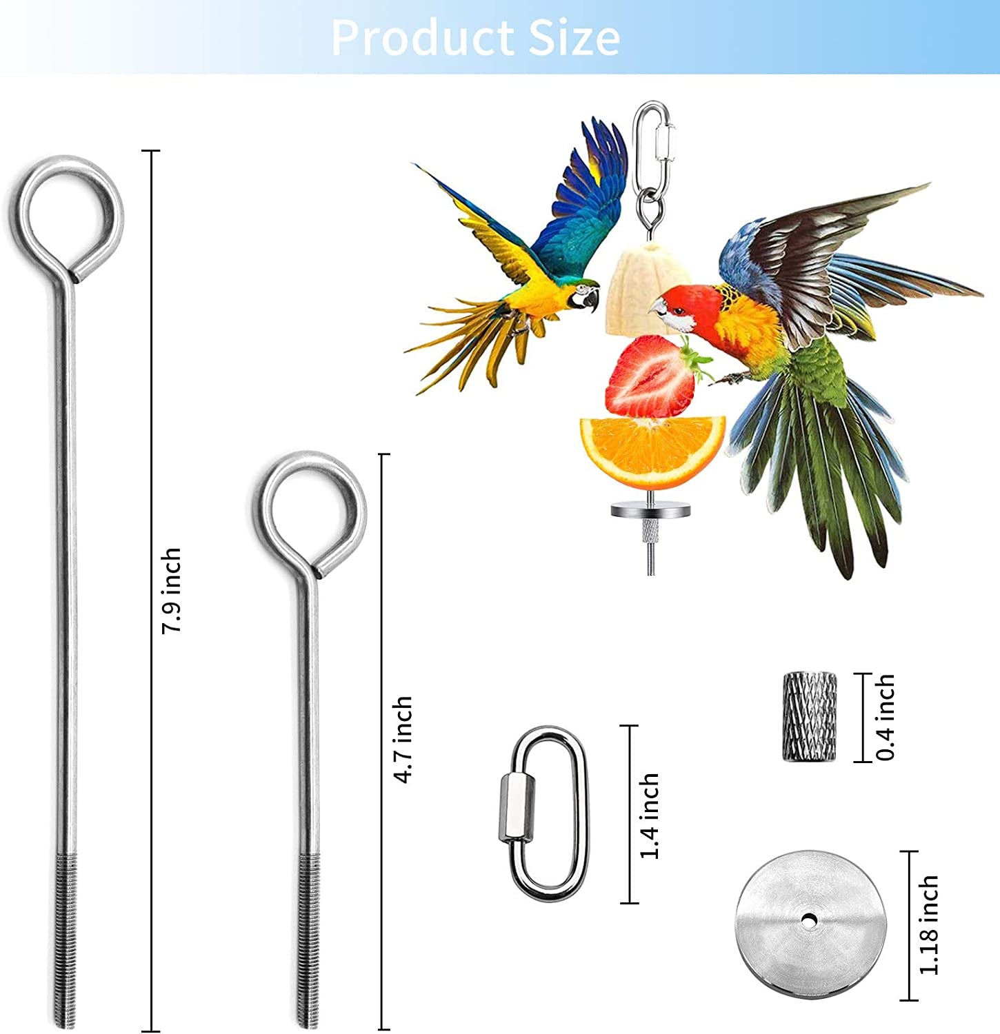 3Pcs Bird Food Holder, Bird Feeder Toy, Stainless Steel Small Animal Fruit Vegetable Stick Skewer, Foraging Hanging Food Feeding Treating Tool for Parrots Cockatoo Cockatiel Cage